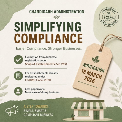 Chandigarh Simplifies Shop Act Compliance for OSHWC-Registered Establishments